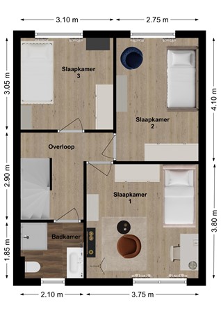 Wethouder Kuijpersstraat 11, 4285 XL Woudrichem - Plattegrond Wethouder Kuijperstraat 11 Woudrichem Verdieping.jpg