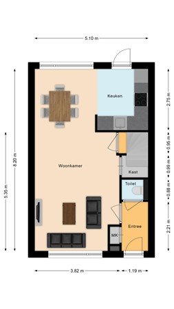 Ereprijs 56, 4251 JX Werkendam - Plattegrond Ereprijs 56 Werkendam Begane grond.jpg