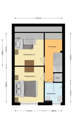 Ereprijs 56, 4251 JX Werkendam - Plattegrond Ereprijs 56 Werkendam Verdieping.jpg