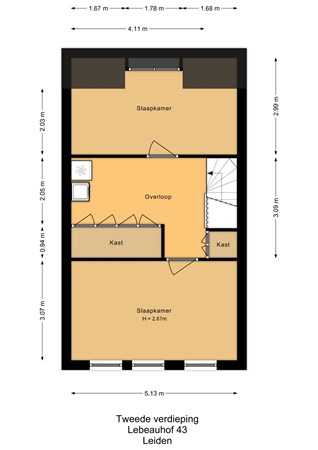 Lebeauhof 43, 2316 LB Leiden - Lebeauhof 43_Tweede verdieping - 2D.jpg