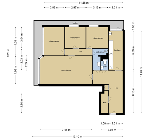 Aziëlaan 330, 3526 SK Utrecht - Plattegrond Azie¨laan 330 met afmetingen.png