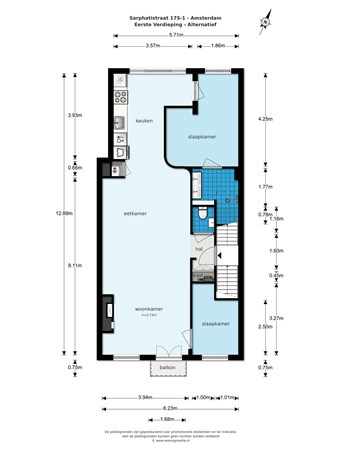 Sarphatistraat 175-1, 1018 GE Amsterdam - Plattegrond met extra slaapkamer ingetekend.jpg