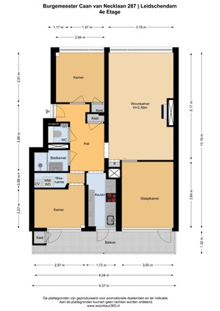 Floorplan - Burgemeester Caan van Necklaan 287, 2262 GK Leidschendam