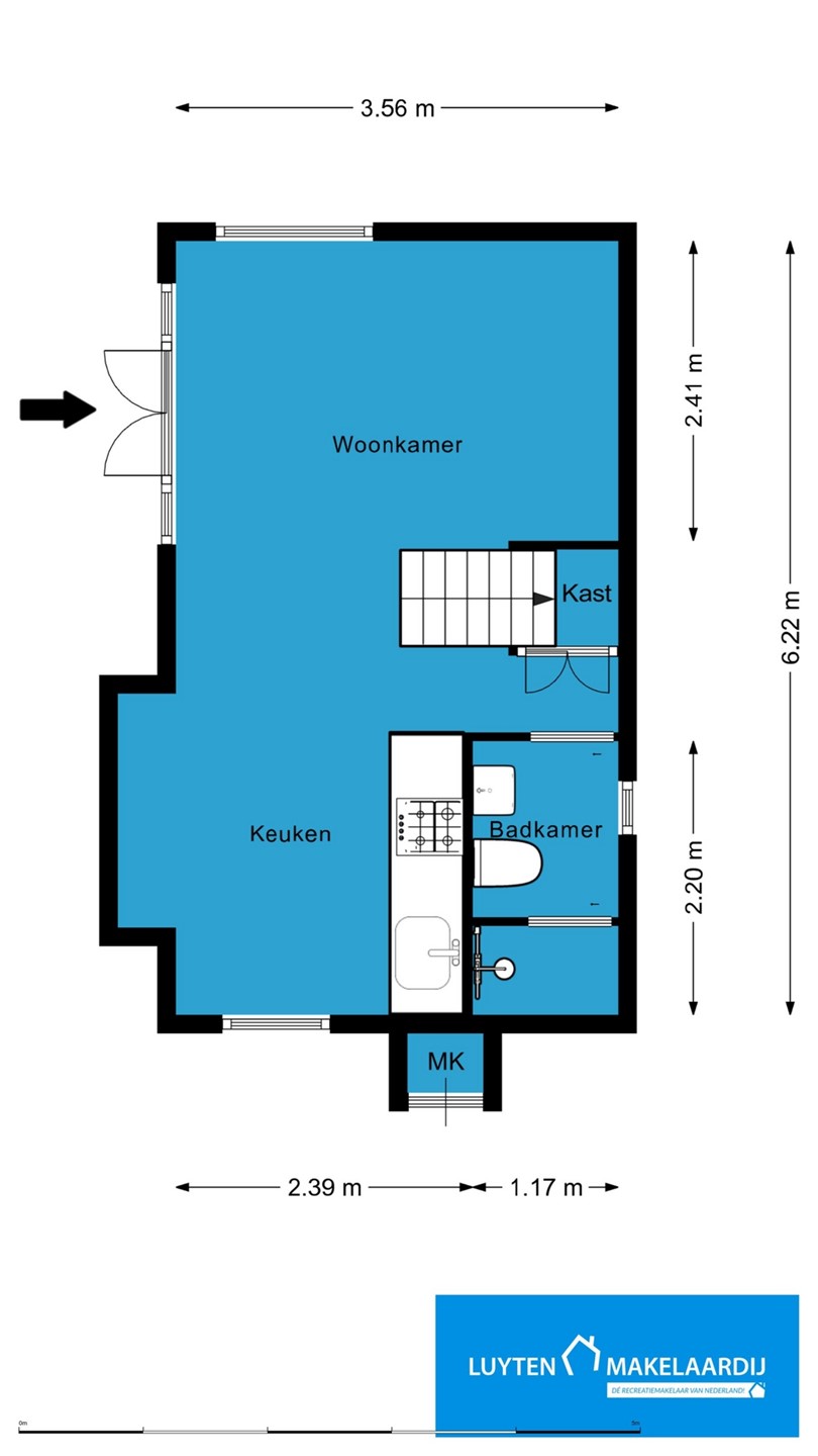 Plattegrond Scandinavisch tiny house in de bossen van Maarn