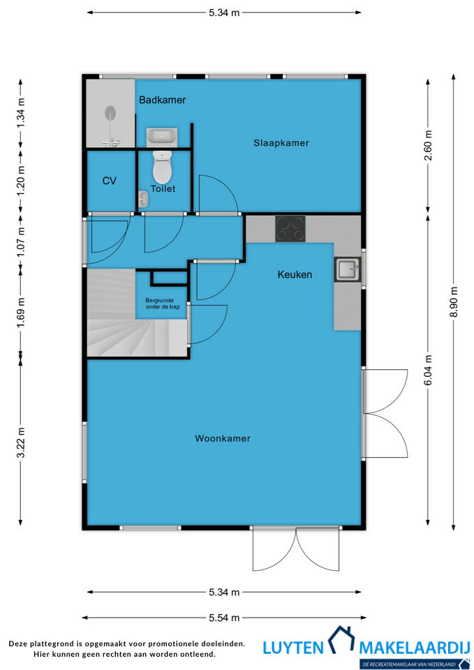 Plattegrond Recreatiewoning aan het water in Uitdam