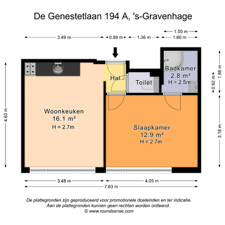 Floorplan - De Genestetlaan 194a, 2522 LT Den Haag