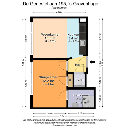 Floorplan - De Genestetlaan 195, 2522 LH Den Haag