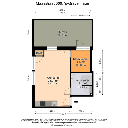 Floorplan - Maasstraat 309A, 2515 AB Den Haag