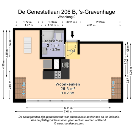 Floorplan - De Genestetlaan 206B, 2522 LT Den Haag