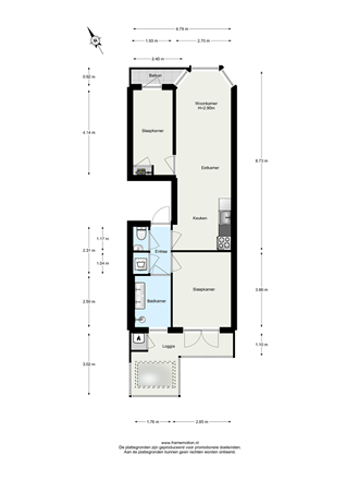Floorplan - Oudedijk 178B01, 3061 AR Rotterdam