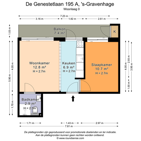 Floorplan - De Genestetlaan 195A, 2522 LH Den Haag