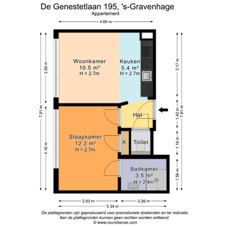 Floorplan - De Genestetlaan 195, 2522 LH Den Haag