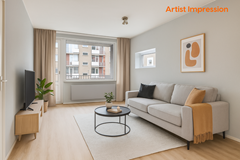 Artist Impression Salviahof 34 Noordwijk woonkamer met tekst.png