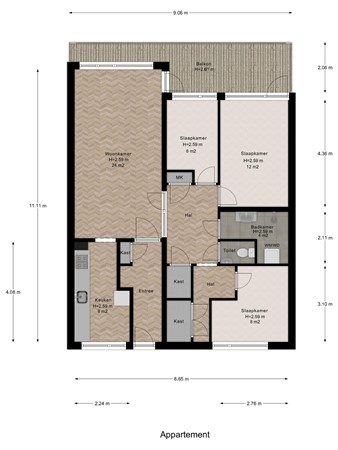 Floorplan - Van Oldenbarneveltstraat 424, 3862 SP Nijkerk