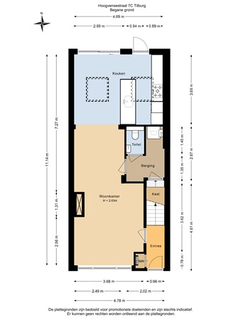 Floorplan - Hoogvensestraat 7c, 5017 CA Tilburg