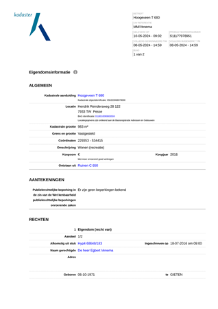 Brochure - Eigendomsinformatie perceel Hoogeveen T 680.pdf - Hendrik Reindersweg 28-122, 7933 TW Pesse