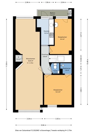 Elise van Calcarstraat 72, 2522 MD Den Haag - Plattegrond Elise van Calcarstraat 72, 2522MD 's-Gravenhage -Tweede verdieping - 2D.jpg