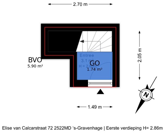 Elise van Calcarstraat 72, 2522 MD Den Haag - Plattegrond Elise van Calcarstraat 72, 2522MD 's-Gravenhage -Eerste verdieping - markings.jpg