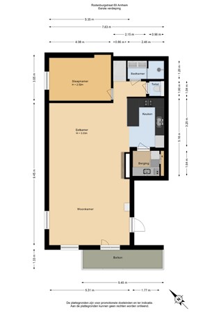 Floorplan - Rodenburgstraat 69, 6811 HN Arnhem