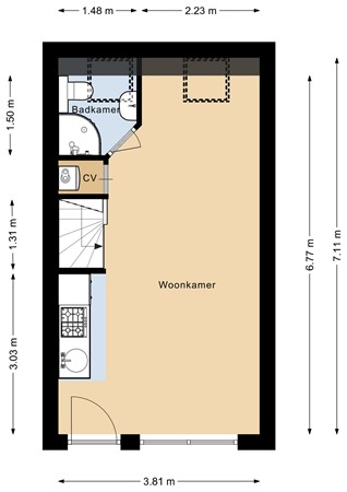 Floorplan - Makassarstraat 59B, 3531 VL Utrecht