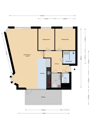 Floorplan - Kerkbuurt 132B, 3361 BL Sliedrecht
