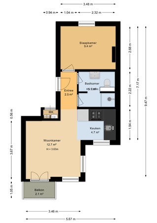 Utrechtseweg 76-3, 6812 AH Arnhem - Plattegrond appartement