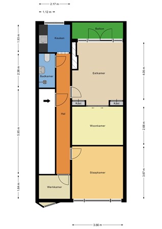 Floorplan - Schieweg 193A01, 3038 AT Rotterdam