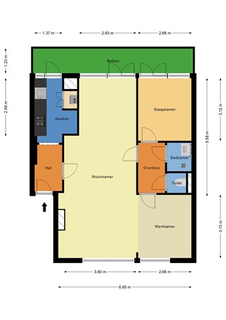 Floorplan - Statenweg 43D, 3039 HC Rotterdam