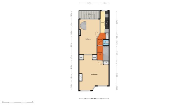 Floorplan - Luzacstraat 24B02, 3038 VX Rotterdam