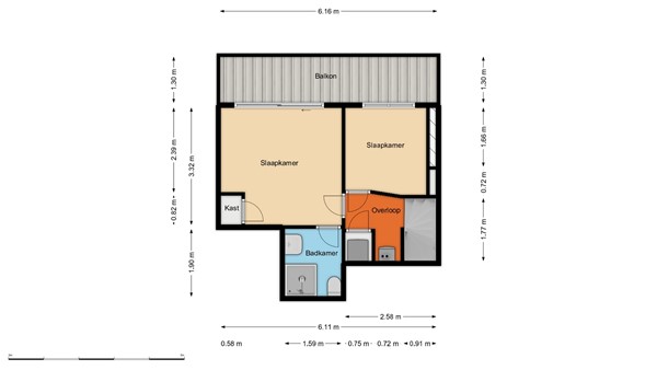 Floorplan - Sonmansstraat 58B02, 3039 DL Rotterdam