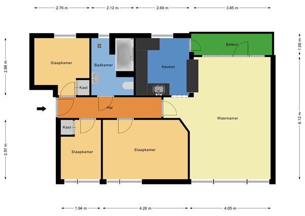 Floorplan - Schiedamseweg 208B, 3025 AM Rotterdam