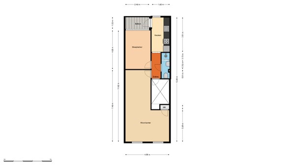 Floorplan - Watergeusstraat 43A01, 3025 HJ Rotterdam