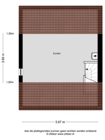 Plattegrond - Brouwersbos 66, 5432 BE Cuijk - 476512_2D_Zolder_Brouwersbos_66_Cuijk_03.jpg