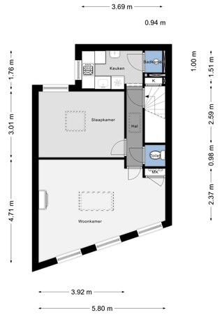 Plattegrond - Van Vollenhovenstraat 30E, 3016 BH Rotterdam 