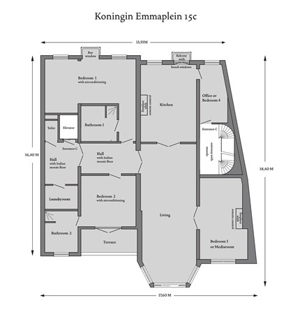 Plattegrond - Koningin Emmaplein 15C, 3016 AB Rotterdam 