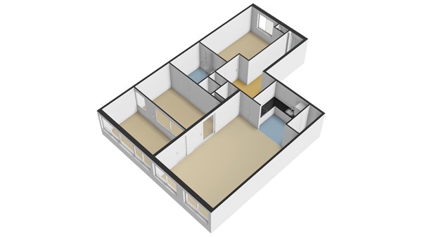 Pontonniersweg 164, 3353 SE Papendrecht - Plattegrond appartement - 3D spiegelbeeld - Pontonniersweg 164 te Papendrecht.jpg