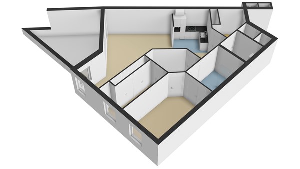 Kleine Waal 52, 3353 BT Papendrecht - Plattegrond appartement - 3D spiegelbeeld - Kleine Waal 52 te Papendrecht.jpg
