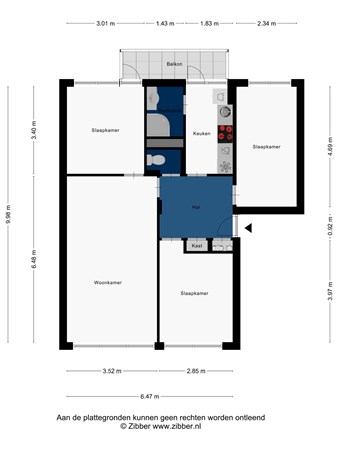 Floorplan - Verdistraat 205, 2324 KE Leiden