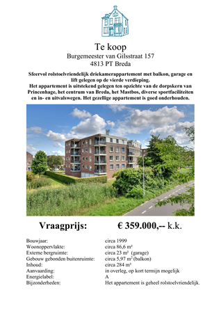 Brochure -  - Burgemeester Van Gilsstraat 157, 4813 PT Breda